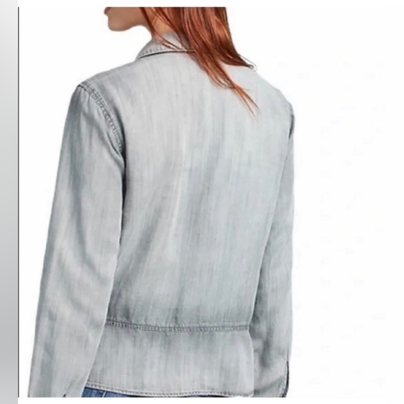 Anthropologie Grey Chambray Peplum Top - Picture 2 of 6